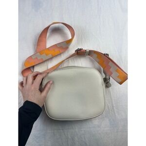 Urban Outfitters Off White Faux Leather Crossbody Camera Bag Orange Guitar Strap